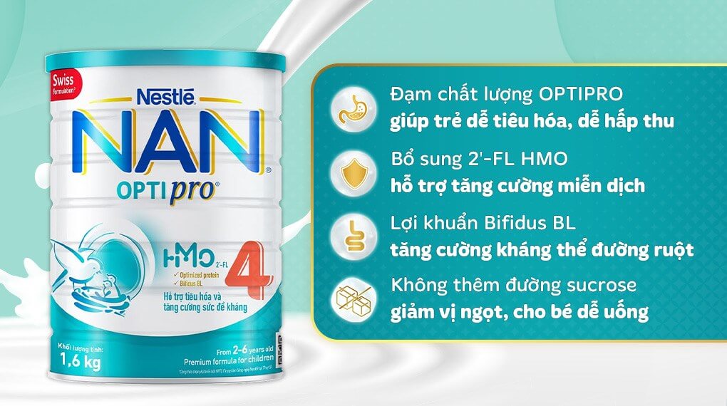 Sữa Nestle Nan Optipro HMO số 4 900gr cho bé 2-6 tuổi